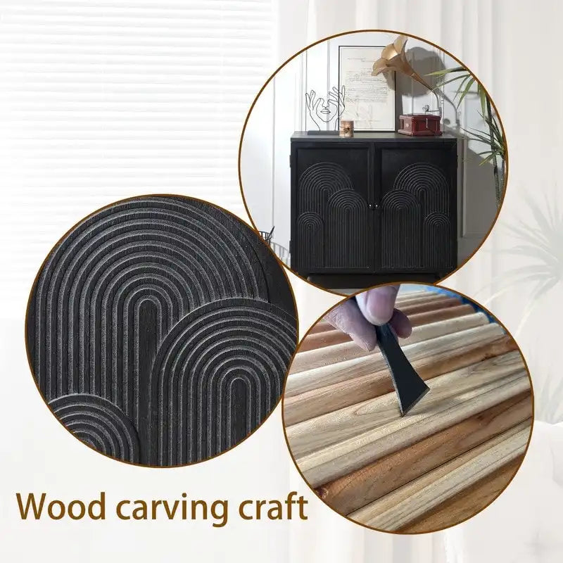 Black Wood Storage Cabinet with 2 Doors for Living Room