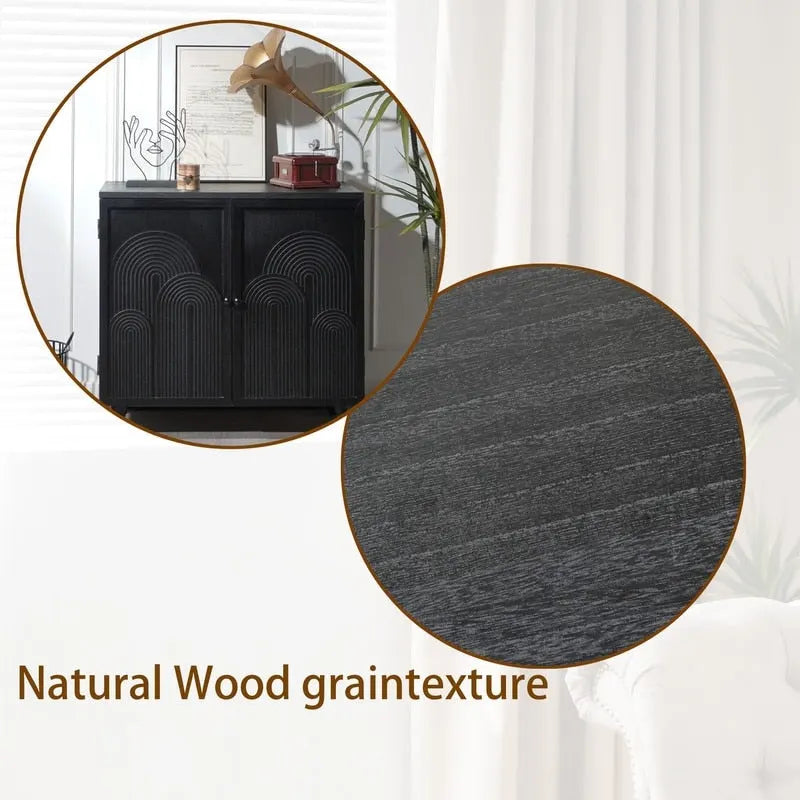 Black Wood Storage Cabinet with 2 Doors for Living Room