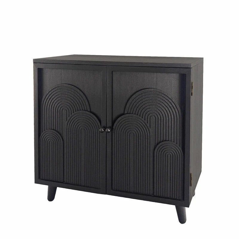Black Wood Storage Cabinet with 2 Doors for Living Room