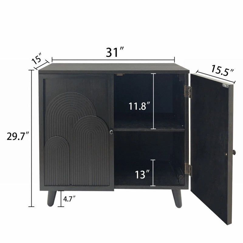 Black Wood Storage Cabinet with 2 Doors for Living Room