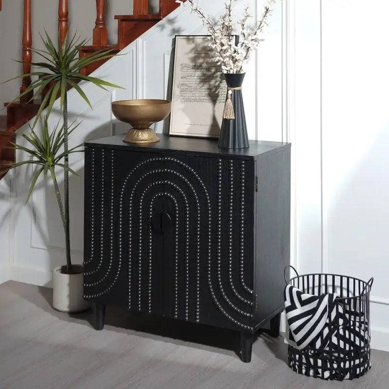 Black Wood Storage Cabinet with 2 Doors for Living Room