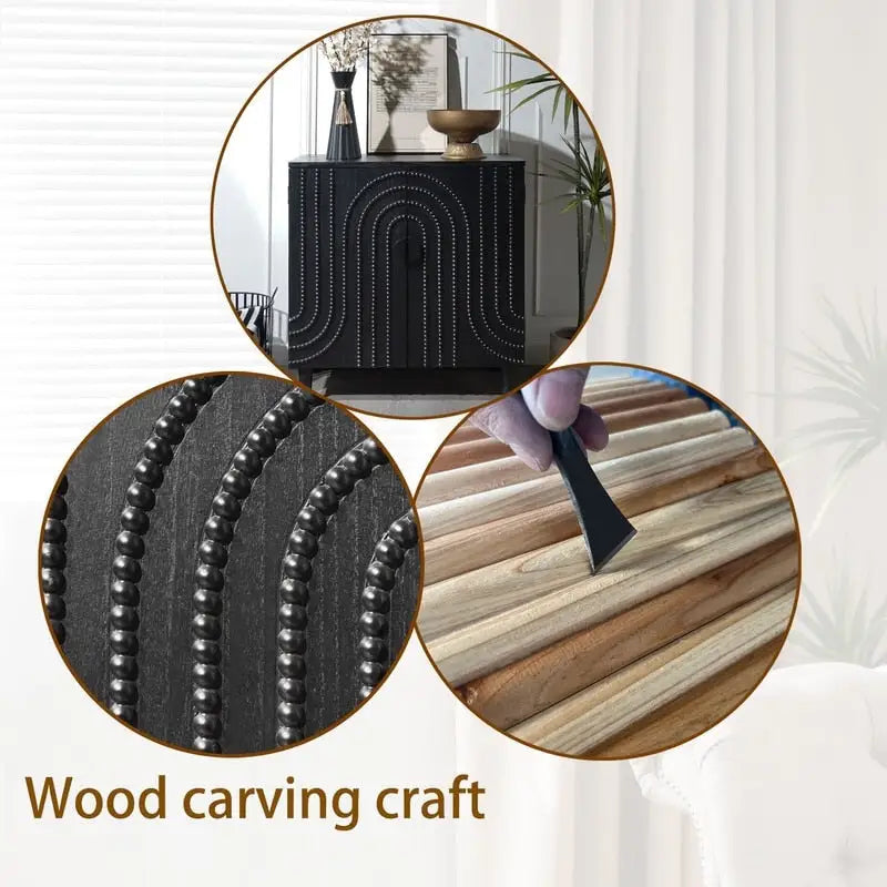 Black Wood Storage Cabinet with 2 Doors for Living Room
