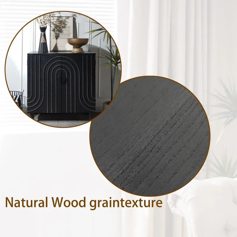 Black Wood Storage Cabinet with 2 Doors for Living Room