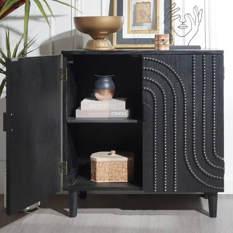 Black Wood Storage Cabinet with 2 Doors for Living Room