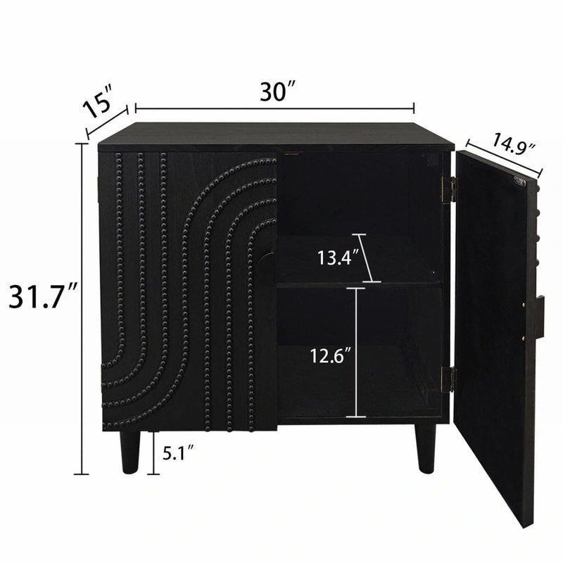 Black Wood Storage Cabinet with 2 Doors for Living Room