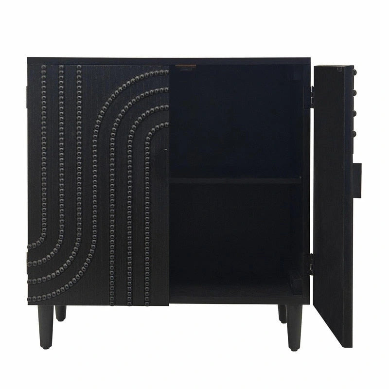 Black Wood Storage Cabinet with 2 Doors for Living Room