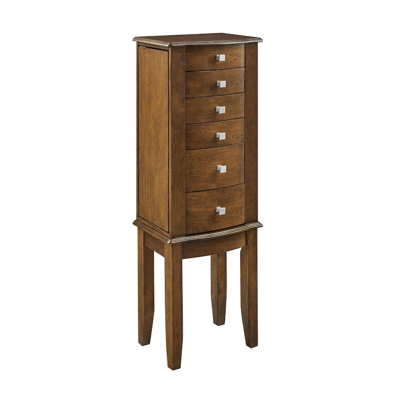 Walnut 6-Drawer Jewelry Armoire - 40" Standing Storage Cabinet