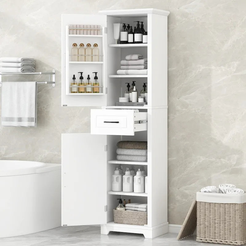 White Freestanding Storage Cabinet with Two Doors and Adjustable Shelves