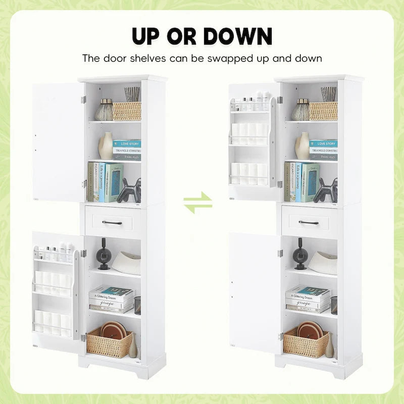 White Freestanding Storage Cabinet with Two Doors and Adjustable Shelves