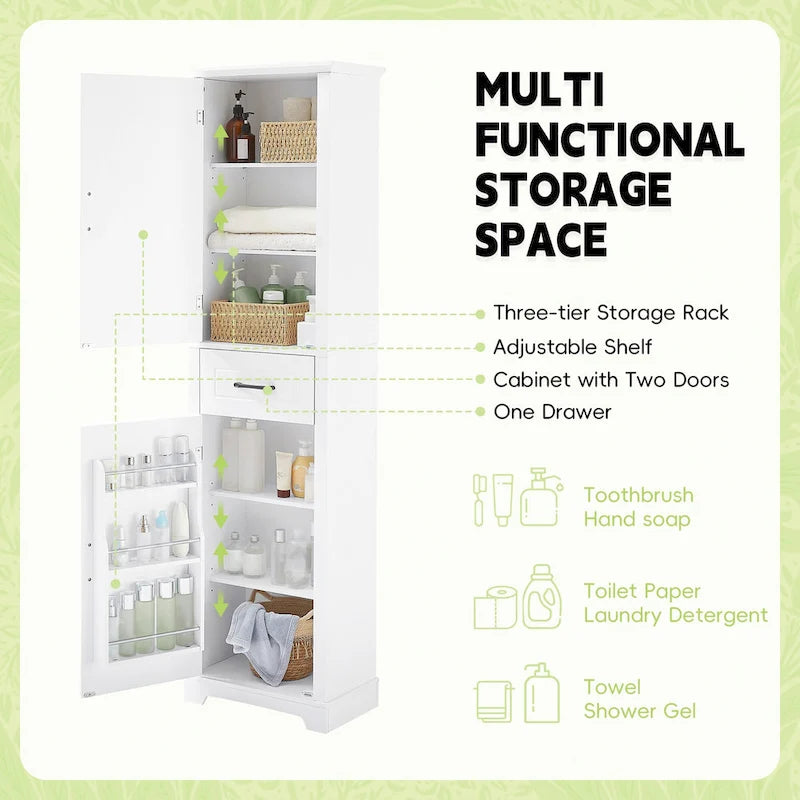 White Freestanding Storage Cabinet with Two Doors and Adjustable Shelves