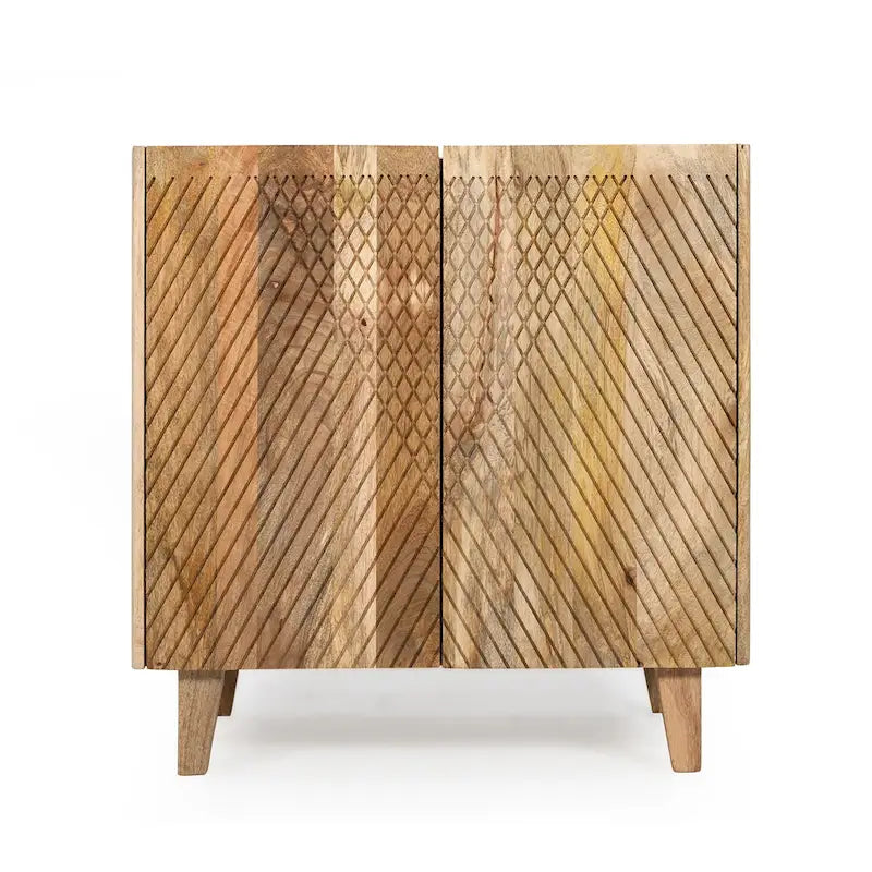 Natural Wood Storage Cabinet with Fluted Design - 28W