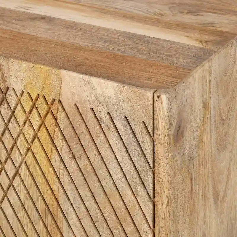 Natural Wood Storage Cabinet with Fluted Design - 28W