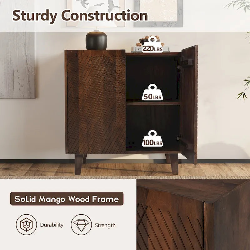 Natural Wood Storage Cabinet with Fluted Design - 28W