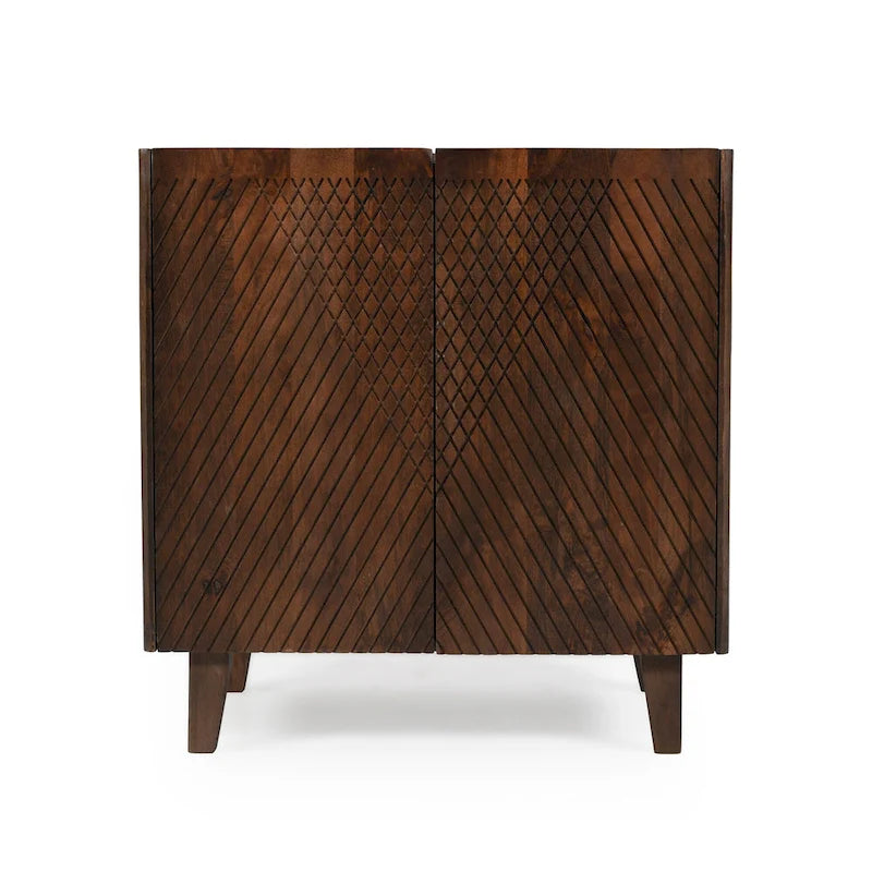 Natural Wood Storage Cabinet with Fluted Design - 28W