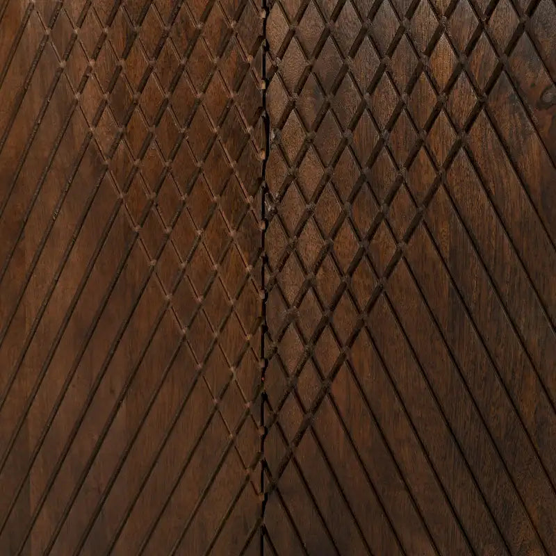 Natural Wood Storage Cabinet with Fluted Design - 28W