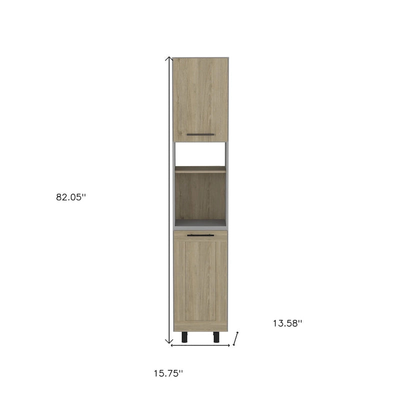 Gray and Oak Tall Storage Cabinet - 82 Inch