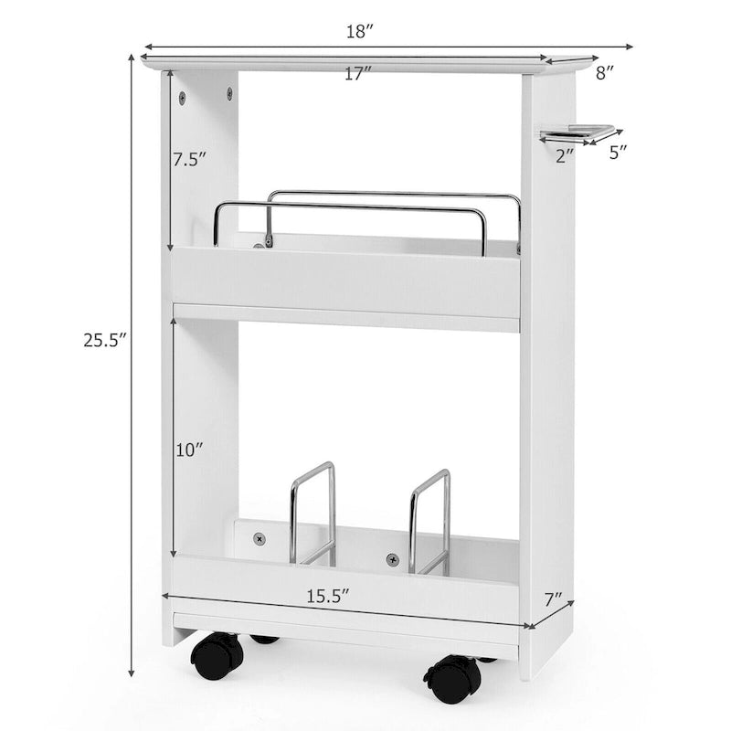 White Slim Rolling Storage Cart - 3-Tier Mobile Bathroom Cabinet