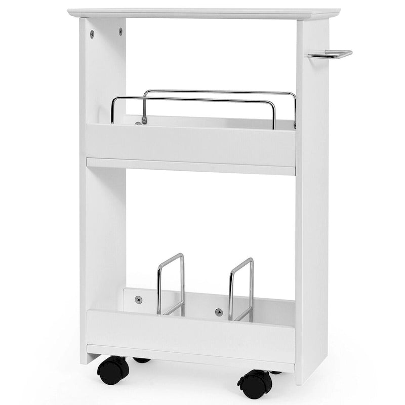 White Slim Rolling Storage Cart - 3-Tier Mobile Bathroom Cabinet