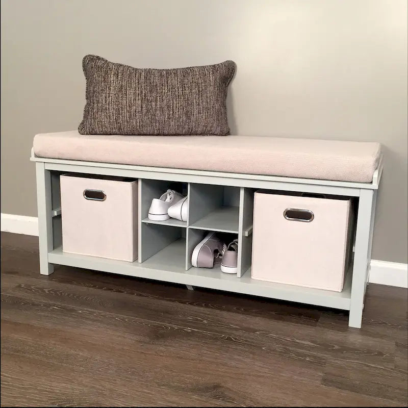 John Louis Home Solid Wood Entryway Bench with 1 Shoe Cubbies Grey