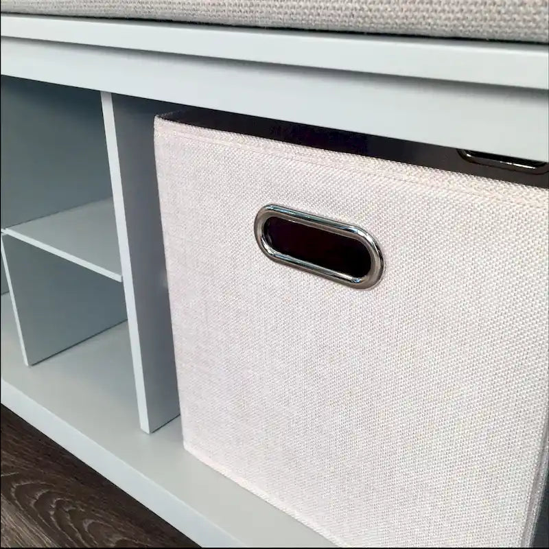 Grey Solid Wood Entryway Bench with Storage Cubbies for 2 Adults