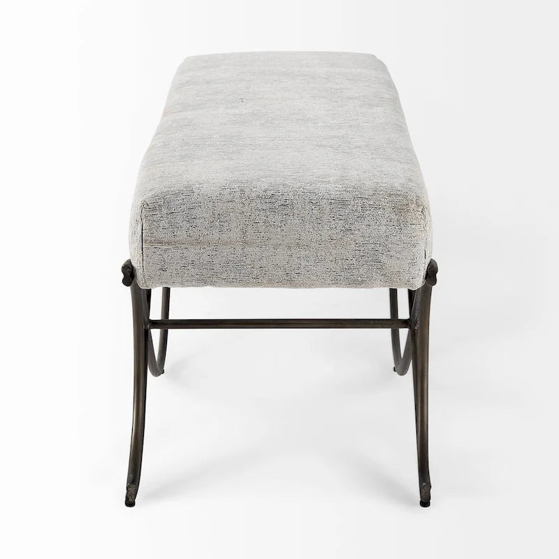 Gray Fabric Upholstered Bench with Gold Metal Legs