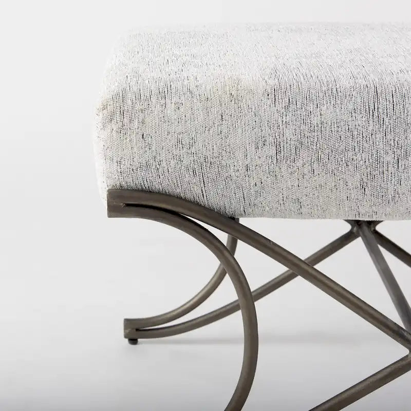 Gray Fabric Upholstered Bench with Gold Metal Legs