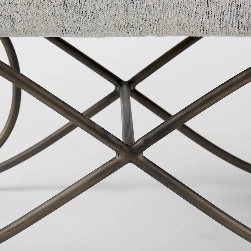 Gray Fabric Upholstered Bench with Gold Metal Legs
