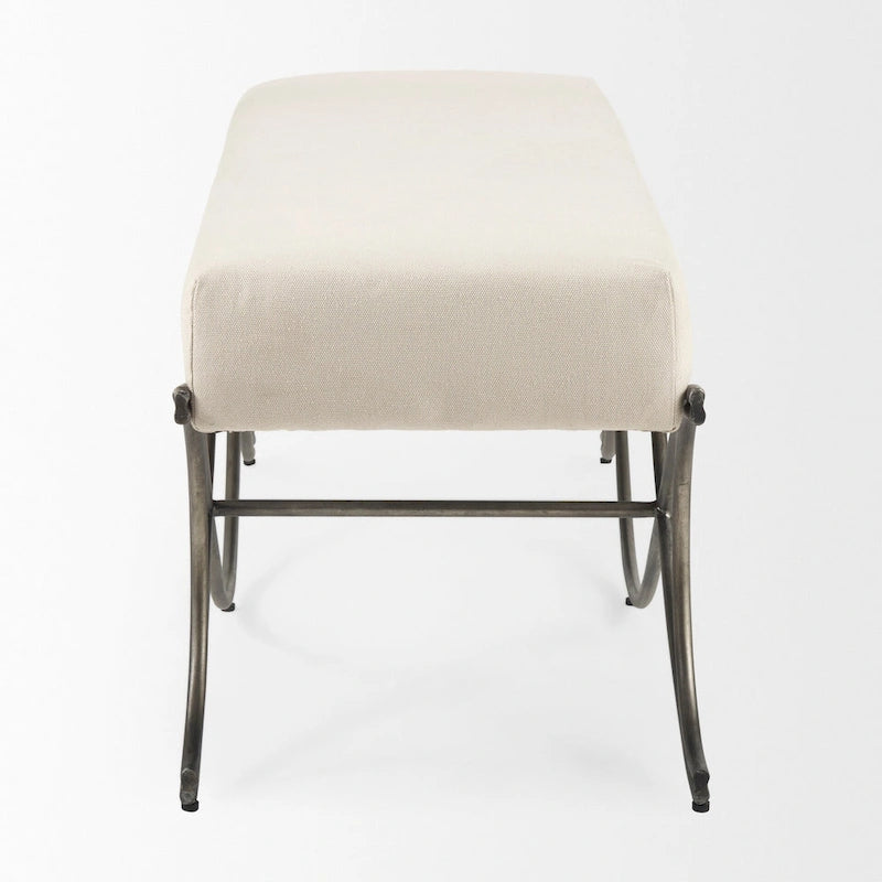 Gray Fabric Upholstered Bench with Gold Metal Legs