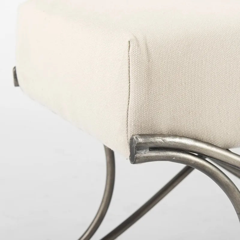 Gray Fabric Upholstered Bench with Gold Metal Legs