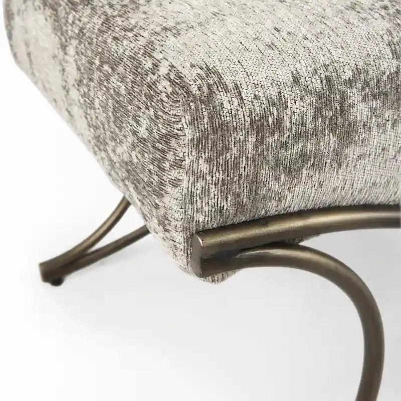 Gray Fabric Upholstered Bench with Gold Metal Legs