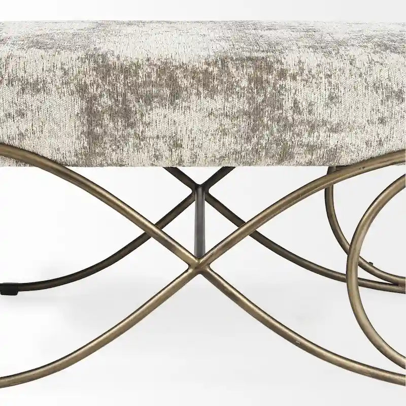 Gray Fabric Upholstered Bench with Gold Metal Legs