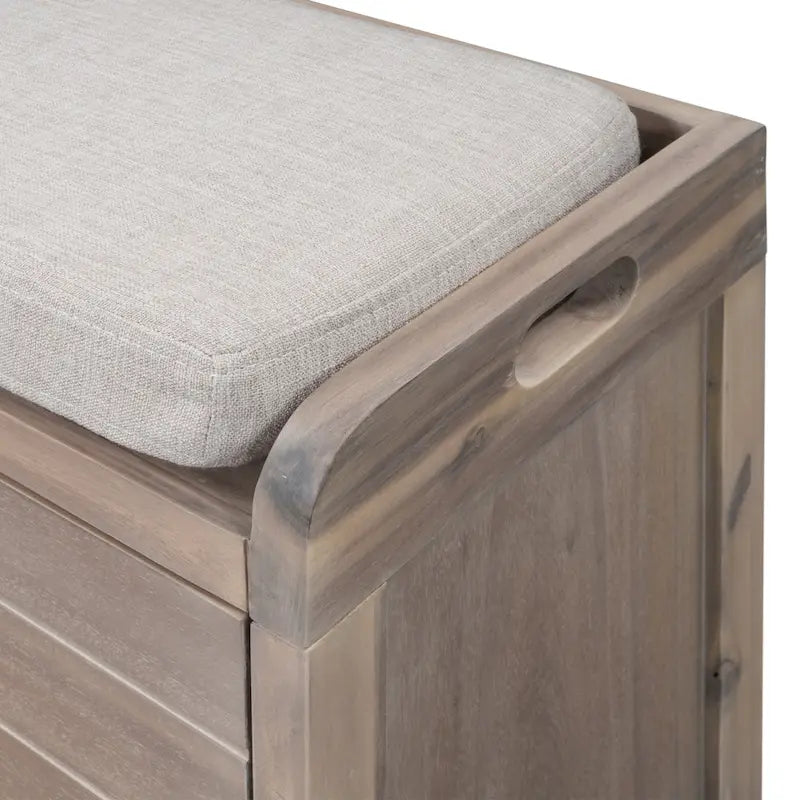 Rustic Wood Storage Bench with Cushioned Seat - 2 Drawers & Basket