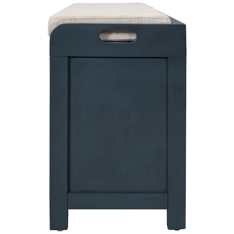 Rustic Wood Storage Bench with Cushioned Seat - 2 Drawers & Basket