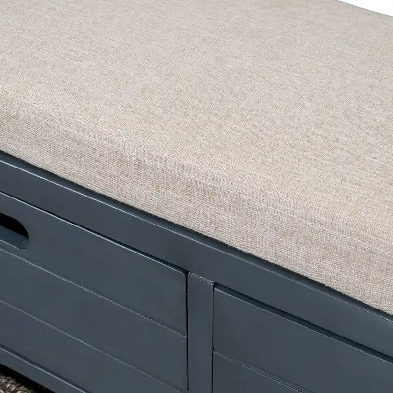 Rustic Wood Storage Bench with Cushioned Seat - 2 Drawers & Basket