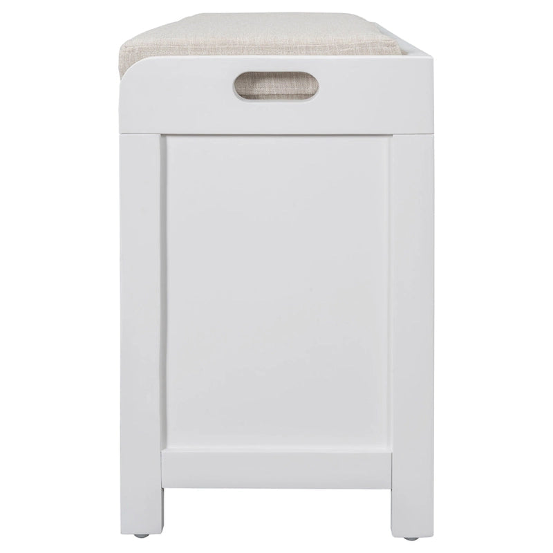 Rustic Wood Storage Bench with Cushioned Seat - 2 Drawers & Basket