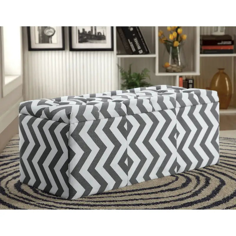 Contemporary Chevron Pattern Storage Bench with Lift-Top - Available in Multiple Colors