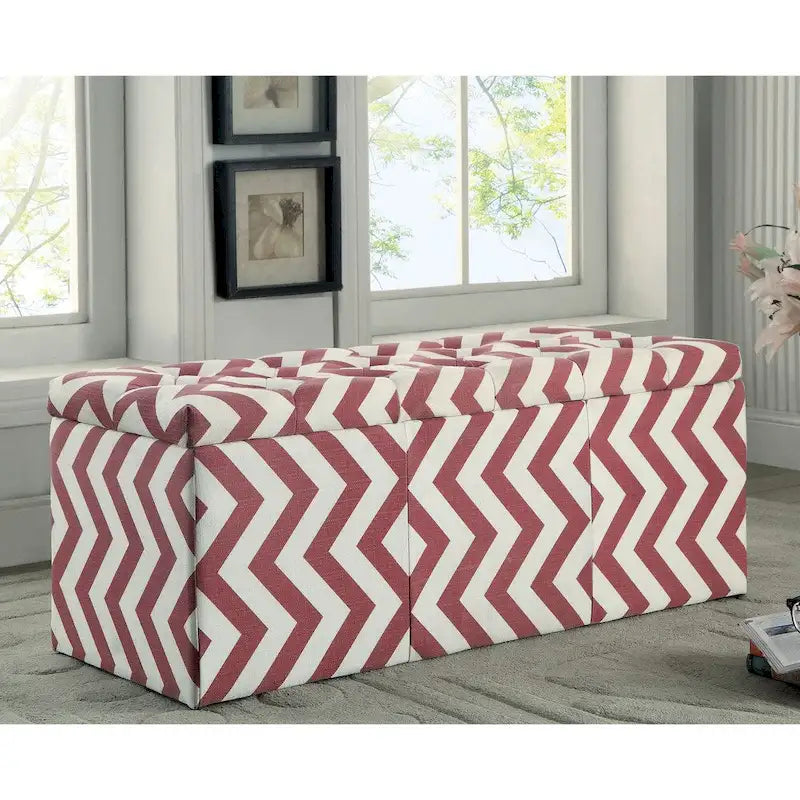 Contemporary Chevron Pattern Storage Bench with Lift-Top - Available in Multiple Colors