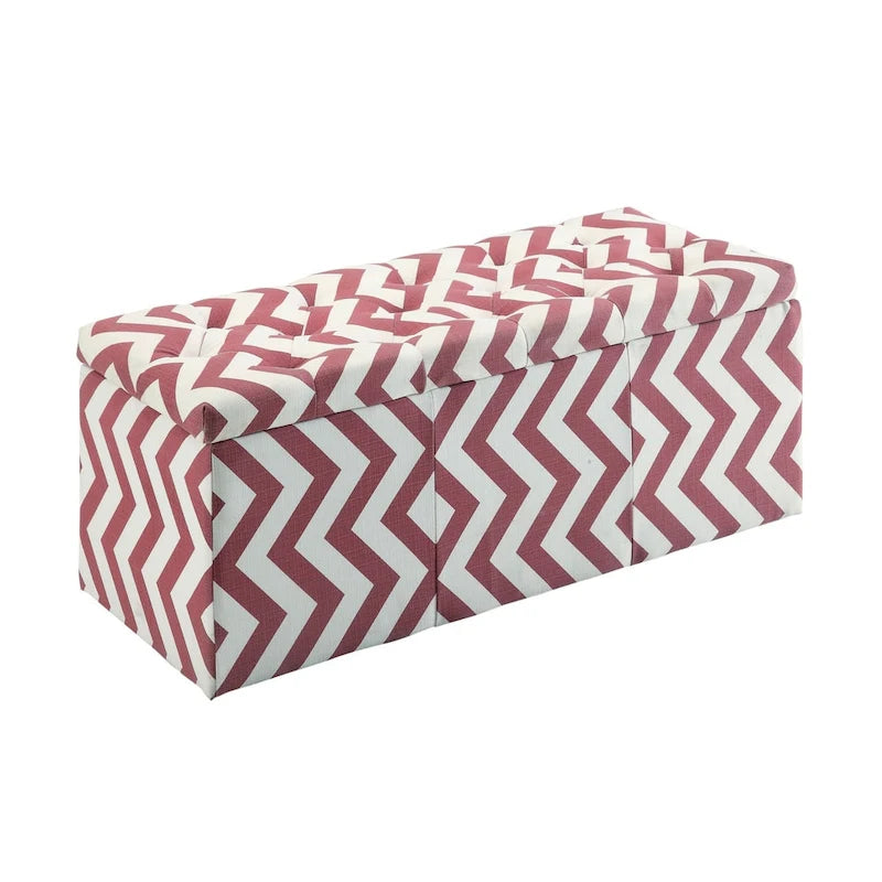 Contemporary Chevron Pattern Storage Bench with Lift-Top - Available in Multiple Colors