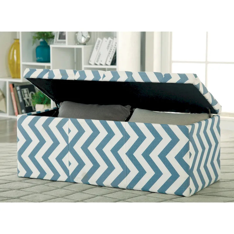 Contemporary Chevron Pattern Storage Bench with Lift-Top - Available in Multiple Colors