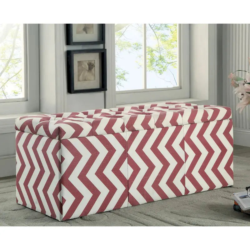 Contemporary Chevron Pattern Storage Bench with Lift-Top - Available in Multiple Colors