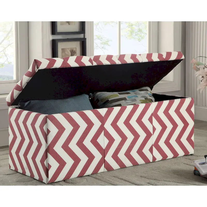 Contemporary Chevron Pattern Storage Bench with Lift-Top - Available in Multiple Colors