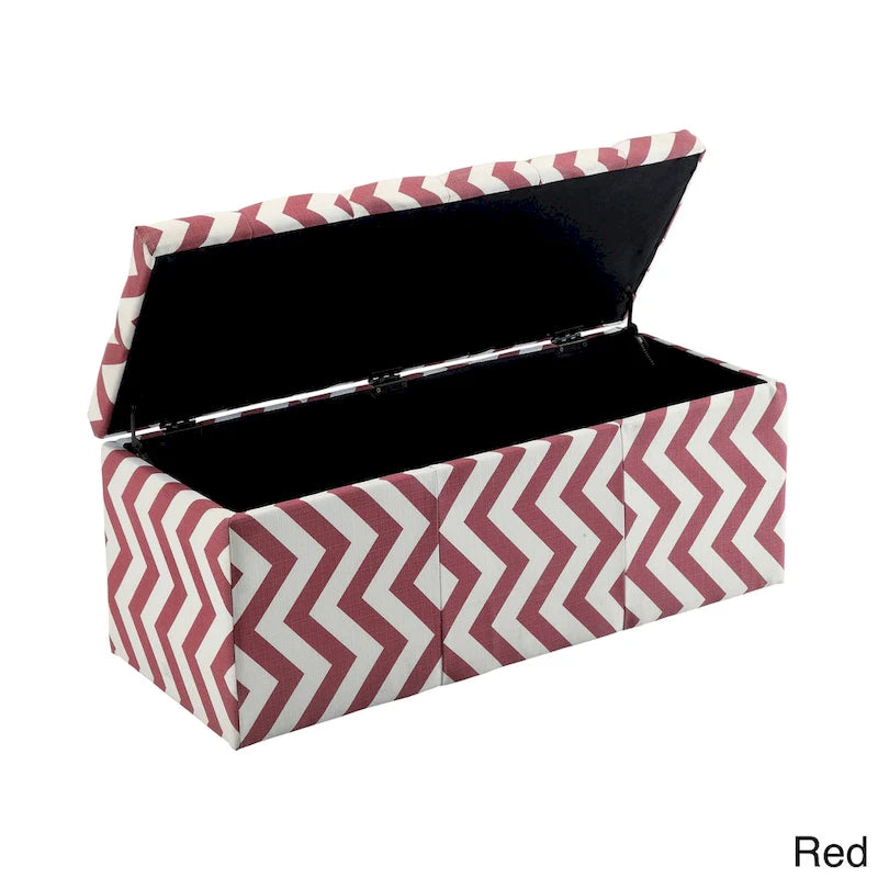 Contemporary Chevron Pattern Storage Bench with Lift-Top - Available in Multiple Colors