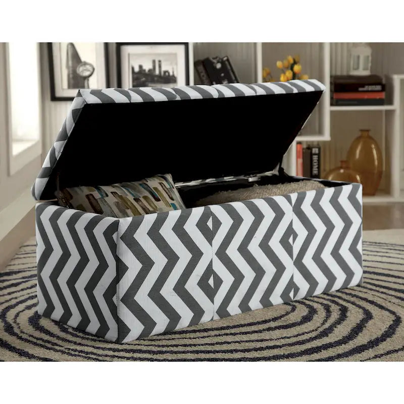 Contemporary Chevron Pattern Storage Bench with Lift-Top - Available in Multiple Colors