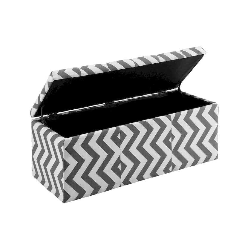 Contemporary Chevron Pattern Storage Bench with Lift-Top - Available in Multiple Colors