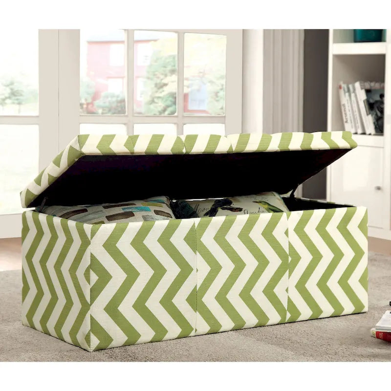 Contemporary Chevron Pattern Storage Bench with Lift-Top - Available in Multiple Colors