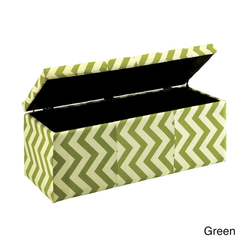 Contemporary Chevron Pattern Storage Bench with Lift-Top - Available in Multiple Colors