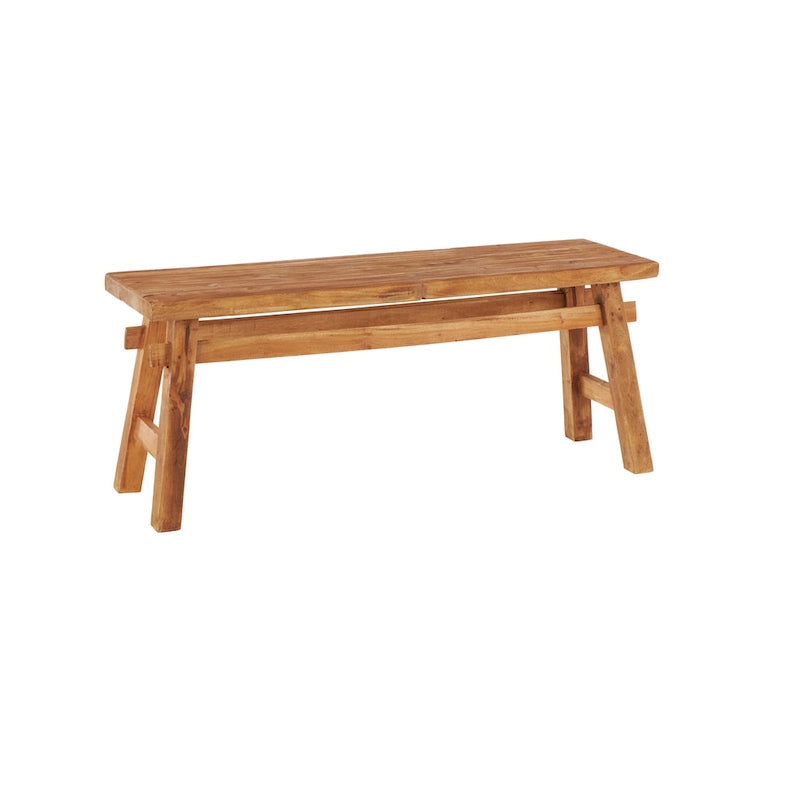 Brown Reclaimed Wood Bench with Trestle Legs - Rustic Style - Seats 2