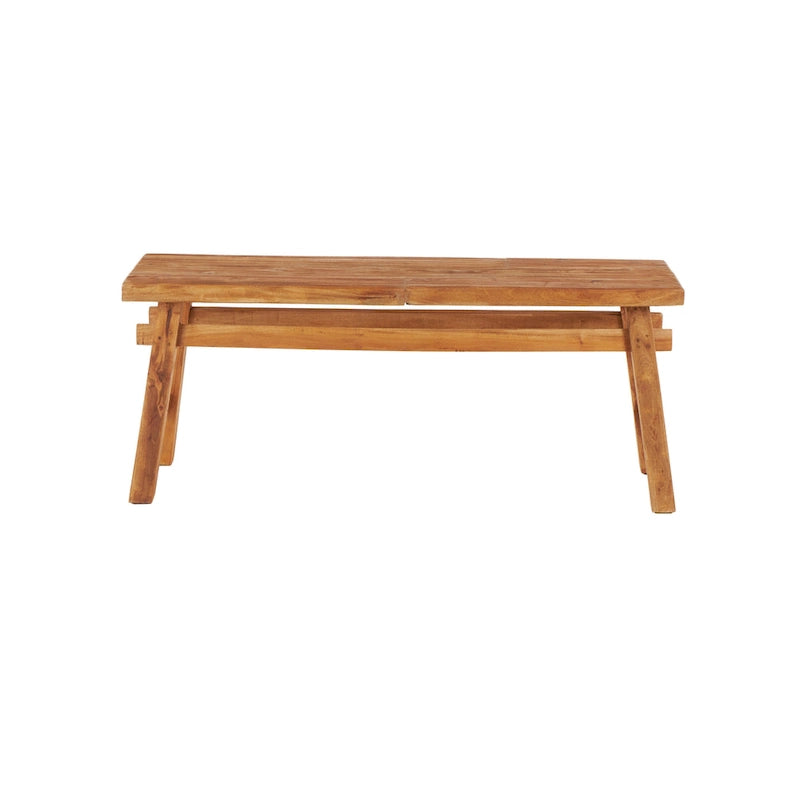 Brown Reclaimed Wood Bench with Trestle Legs - Rustic Style - Seats 2