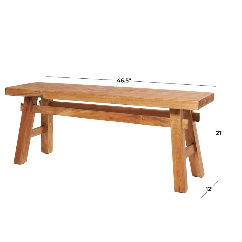 Brown Reclaimed Wood Bench with Trestle Legs - Rustic Style - Seats 2