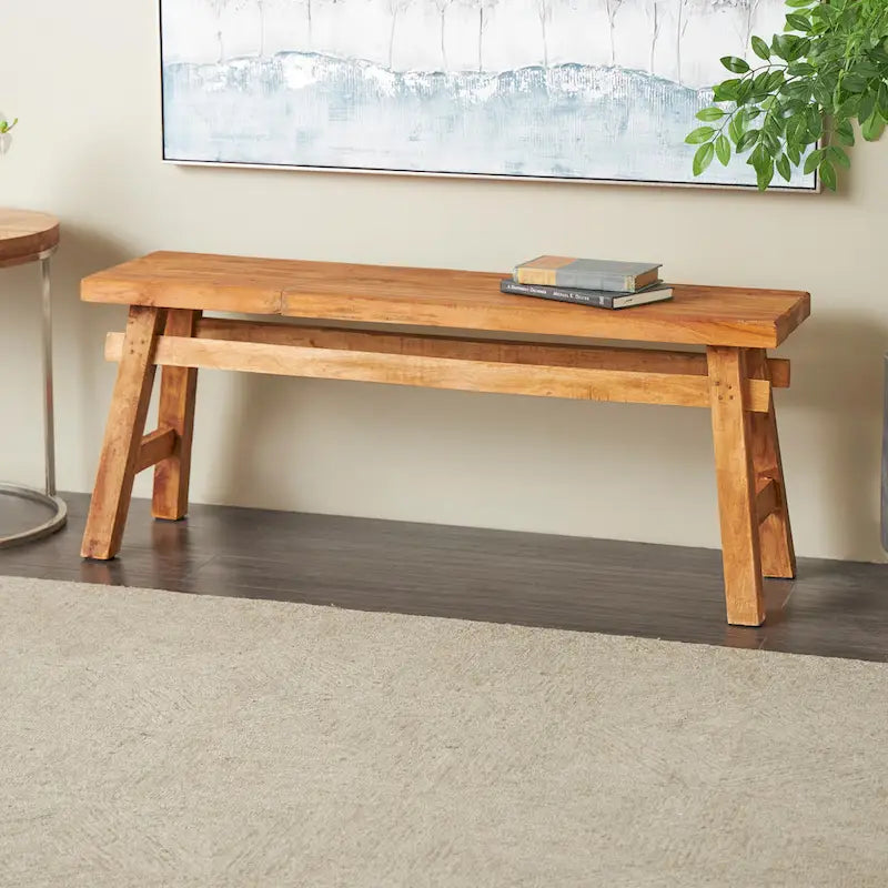 Brown Reclaimed Wood Bench with Trestle Legs - Rustic Style - Seats 2